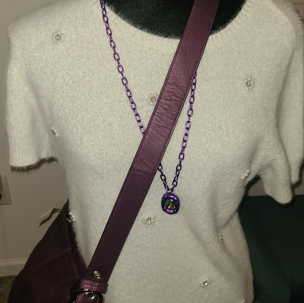 NWT Coach plum/silver perforated leather duffle shoulder bag F19407 - Picture 13 of 14